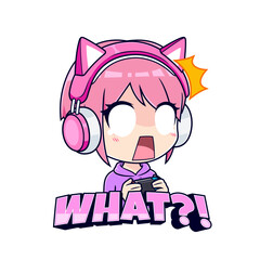 Shocked gamer girl expressions cartoon character mascot logo vector