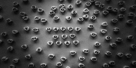 Happy new year black and white background banner poster .