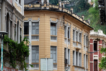 Facade of old buildings in the commercial district in the city of Salvador, Bahia.