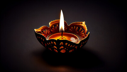 Diwali diya or oil lamp isolated, festival of lights, close up white background, Ai generated image