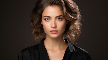 Fototapeta premium a woman with curly hair and a black shirt