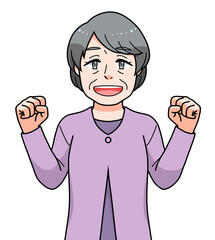 ガッツポーズのシニアの女性