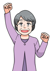 ガッツポーズのシニアの女性