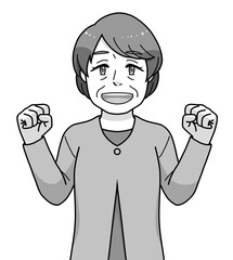 ガッツポーズのシニアの女性