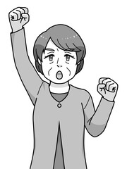 ガッツポーズのシニアの女性