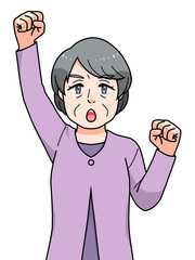 ガッツポーズのシニアの女性