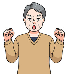 ガッツポーズのシニアの男性