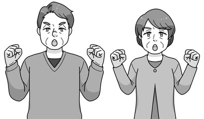 ガッツポーズのシニアの男女