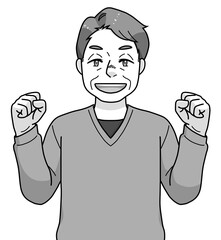 ガッツポーズのシニアの男性