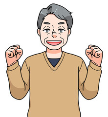 ガッツポーズのシニアの男性
