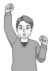 ガッツポーズのシニアの男性