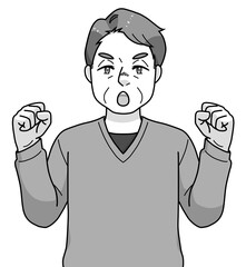 ガッツポーズのシニアの男性