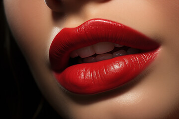 Fototapeta premium Flamboyant Red Lips, Lips Adorned in Rich Red, Perfect for Passionate Kisses, Elegantly Drawing Attention