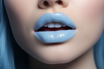 Electric Blue Lips, Lips Painted in Dazzling Blue, Ready to Party and Captivate with Electrifying Kisses