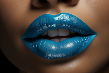 Electric Blue Lips, Lips Painted in Vivid Blue, Perfect for a Night of Fun, Attracting Attention with Every Kiss
