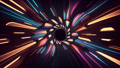 Abstract flight in retro neon hyper warp space in the tunnel minimali background, Ai generated image