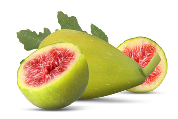Fresh green figs and leaf isolated on white