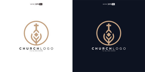 church logo design, inspiration church logo, christian logo symbol illustration. - obrazy, fototapety, plakaty