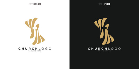 Church logo. Bible, Jesus' cross and angel wings. Wings church logo design icon.
