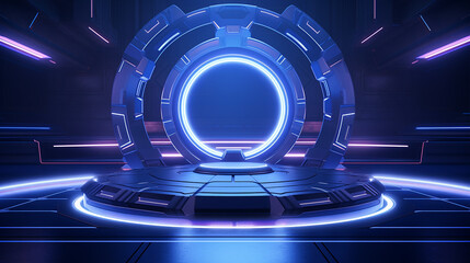 futuristic Sci-fi empty stage neon 3d illustration