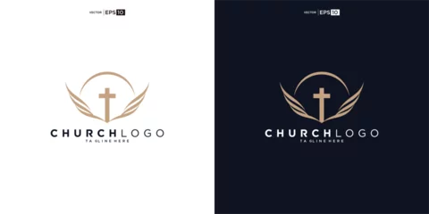 Foto op Canvas Church logo. Bible, Jesus' cross and angel wings. Wings church logo design icon. © nurvika
