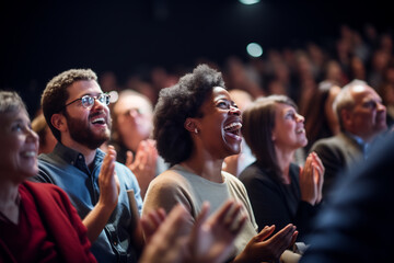 Joyful Audience Laughing and Applauding at a Live Performance, Event Enjoyment Concept