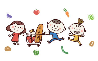 買い物をする子どもたちのイラスト