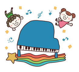 ピアノを楽しむ子どもたちのイラスト