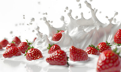 milk or yogurt splash with strawberries, Generative AI