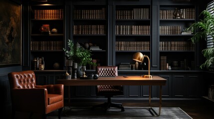 minimalist interior dark background illustration modern elegant, dramatic chic, stylish sophisticated minimalist interior dark background