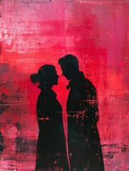 Dreamy Valentine Romance - Creative Couple Portrait in Pink and Red Tones. Generative AI