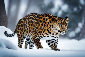 snow leopard on a tree