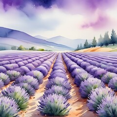 Obraz premium A watercolor lavender field