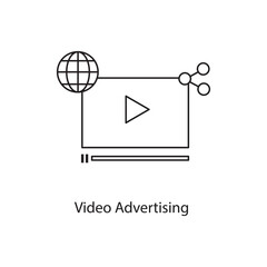 Video Advertising icon thin line, online marketing, advertising icon for web design, apps, flat illustration on white background..eps