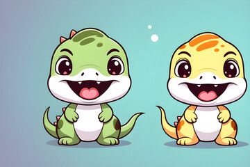 Obraz premium Cute Dinosaur's Funny Cartoon Illustration: Simple, Chibi Kawhi Vector generative ai