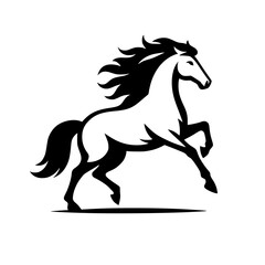 Vector logo of a running horse. black and white professional logo of a horse. can be used a logo, watermark, or emblem.