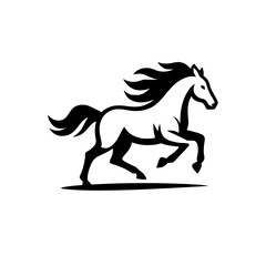 Vector logo of a running horse. black and white professional logo of a horse. can be used a logo, watermark, or emblem.