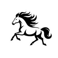 Vector logo of a running horse. black and white professional logo of a horse. can be used a logo, watermark, or emblem.