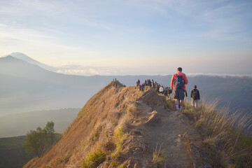 Magnificent sunset on Mount Batur: a captivating combination of nature and sunshine. indonesia bali island