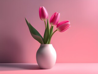 Obraz premium pink and red tulips on pink background