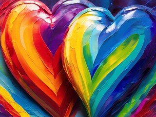 hearts rainbow colors hand painting