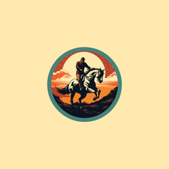 Riding horse retro logo design vector illustration
