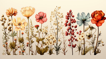 Naklejka premium Botanical Line Art Elements