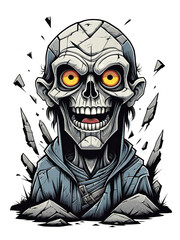 Zombie head broken stone style on a transparent background