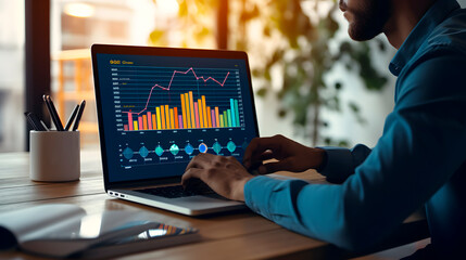 man analyzing statistics, man analyzing company graphs and metrics