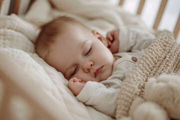 Cute newborn baby sleeping in crib