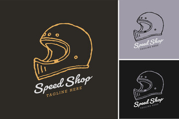 Vintage hand drawn motorcycle helmet  Logo Vector Template