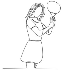 Continuous line drawing of badminton player playing. Badminton player sketch. Sportsman collection. Badminton player playing with a racket on a white background