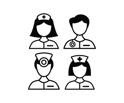 nurse profession work people female and male icons vector design simple flat illustration collections element sets