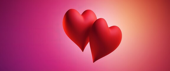 Banner Blurred shiny two hearts. pink and red abstract background. Romance and love concept. Valentine's Day background for greeting card, banner, flyer, poster design